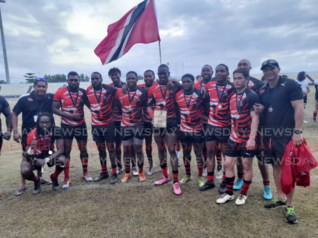 TT men’s rugby players and staff after their runner-up finish in the 2024 Rugby Americas North Sevens tournament at Larry Gomes Stadium, Malabar. - Photo by Roneil Walcott (Image obtained at newsday.co.tt)