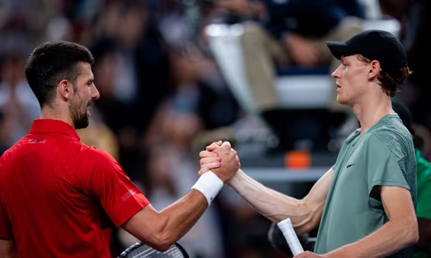 ‘A majority of the players don’t feel it’s fair,’ says Novak Djokovic (left) after Jannik Sinner’s three-month ban. Photograph: VCG/Getty Images (Image obtained at theguardian.com)