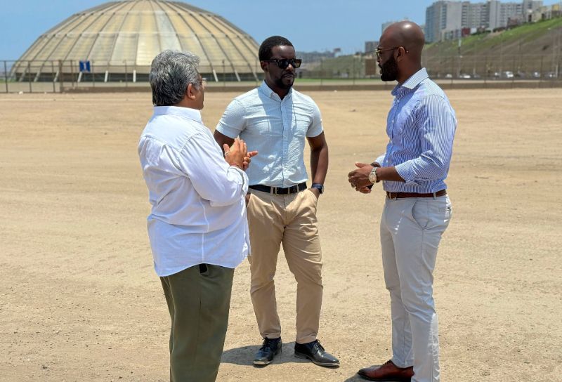 Dario Barthley, CEO of BMP Sports (centre), Mohan Vaswani, Vice President Cricket Peru (left) and Cricket West Indies President Dr. Kishore Shallow, in conversation.  Courtesy CWI Media (Image obtained at guardian.co.tt)