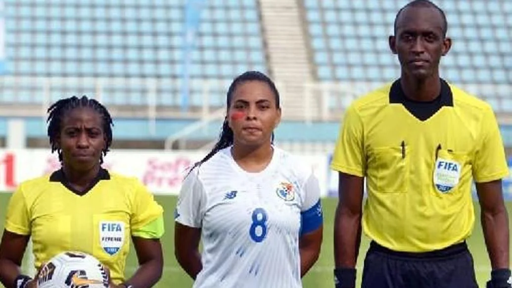 SELECTED BY FIFA: Referee Cecile Hinds, left, and assistant referee Caleb Wales, right. (Image obtained at trinidadexpress.com)
